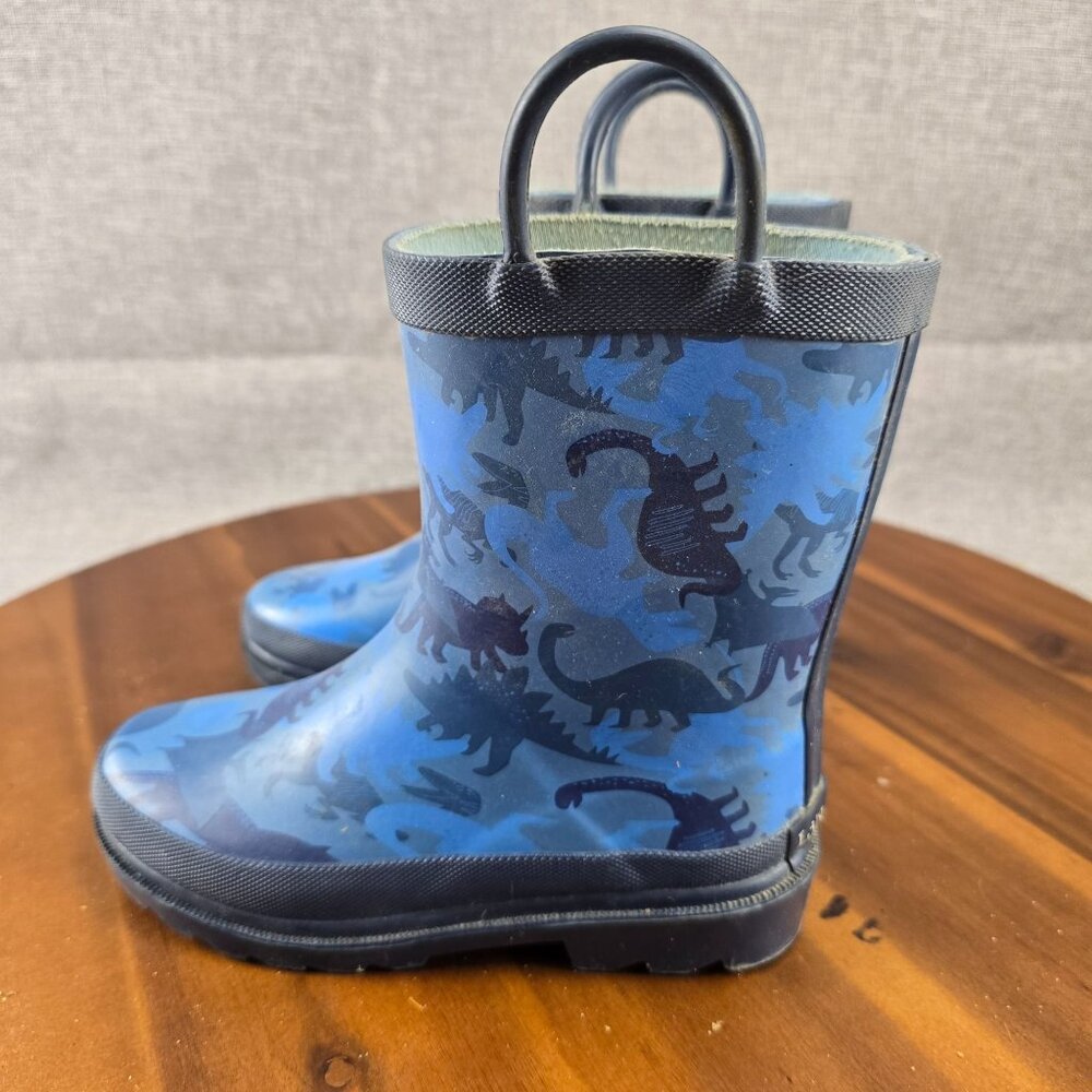 Kids Dinosaur Rubber Rain Boots By Lilly & Dan Size 11/12 Blue & Black - Picture 6 of 13